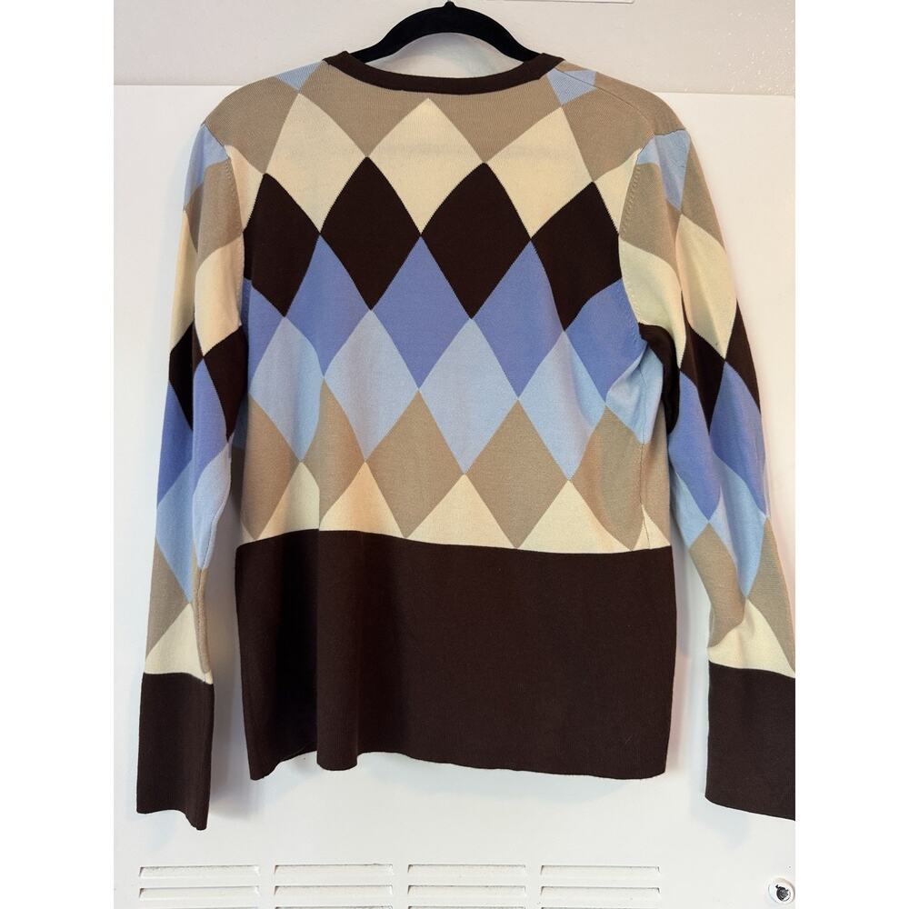 Talbots Women's Preppy Argyle Cardigan Sweater Diamond Size M V-Neck Academic - Picture 7 of 10